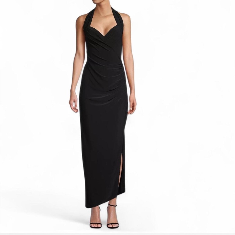 Black Ruched Halter Maxi Gown